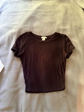 Bozzolo Black Ribbed Short Sleeve Tee